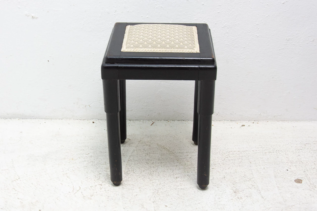 Sgabello in faggio imbottito con rivestimento in tessuto, anni '10 12