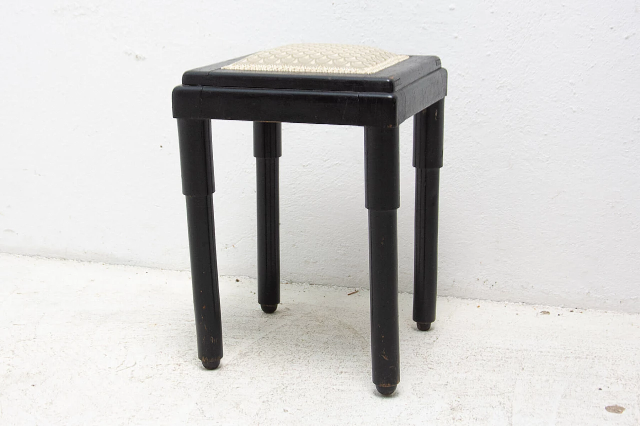 Sgabello in faggio imbottito con rivestimento in tessuto, anni '10 13