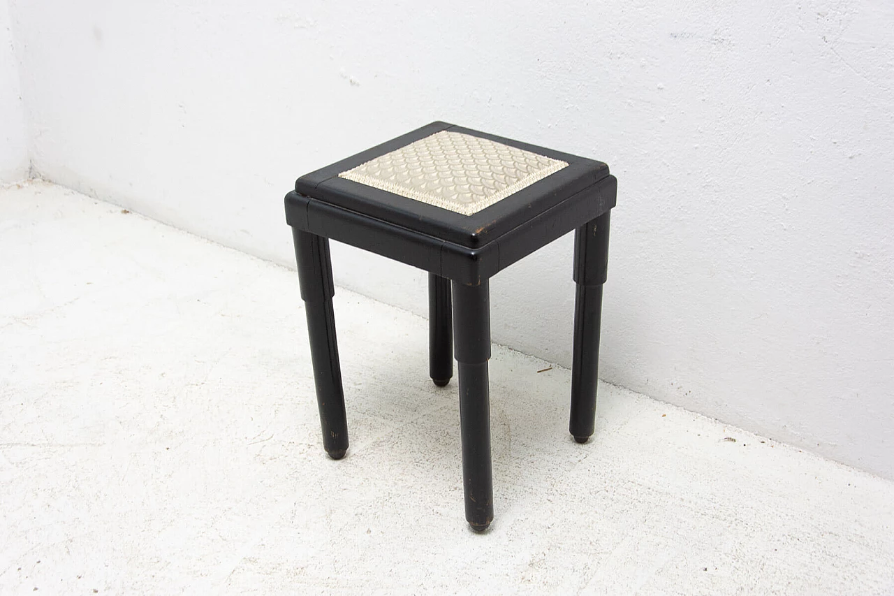 Sgabello in faggio imbottito con rivestimento in tessuto, anni '10 14