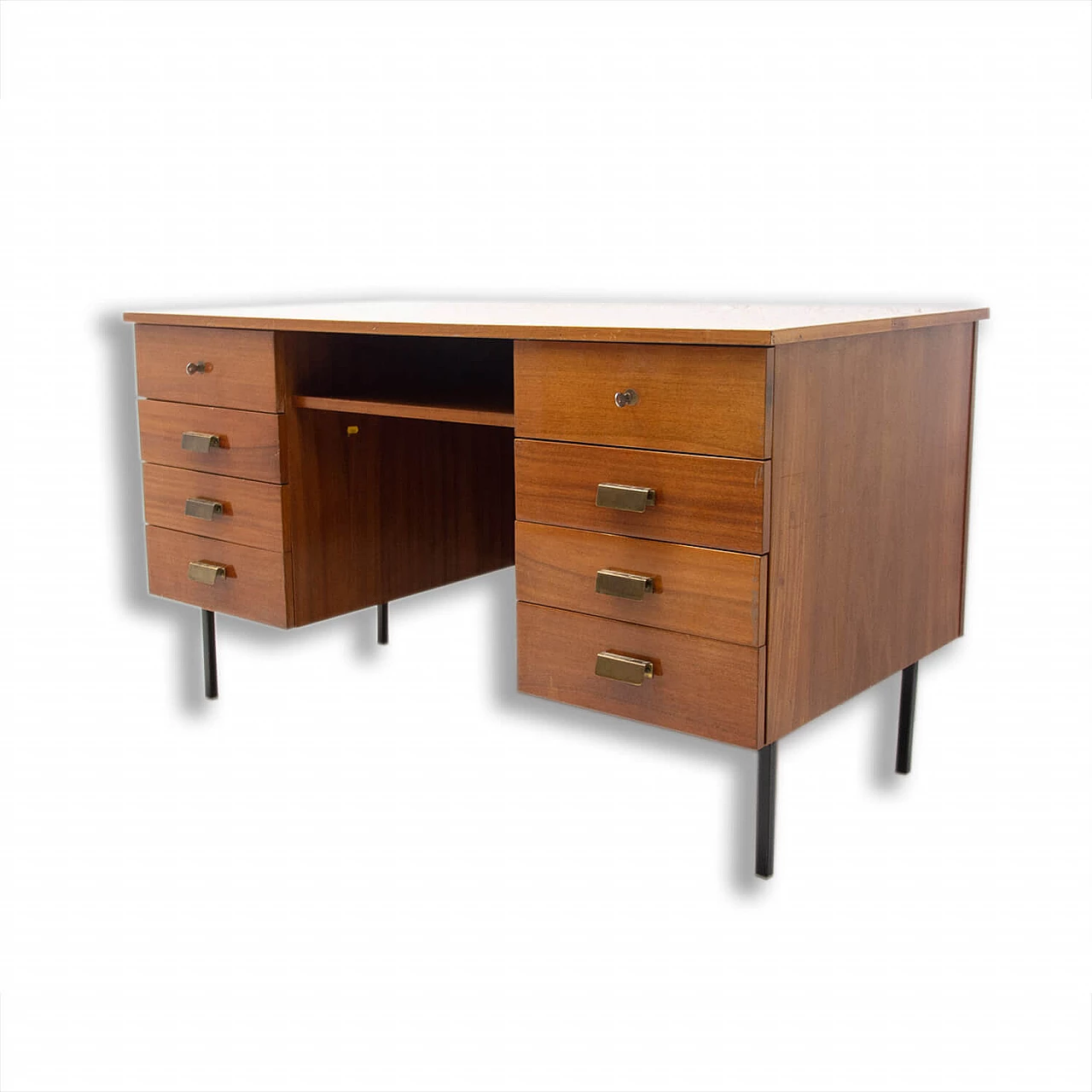 Scrivania in faggio con gambe in ferro, anni '70 1