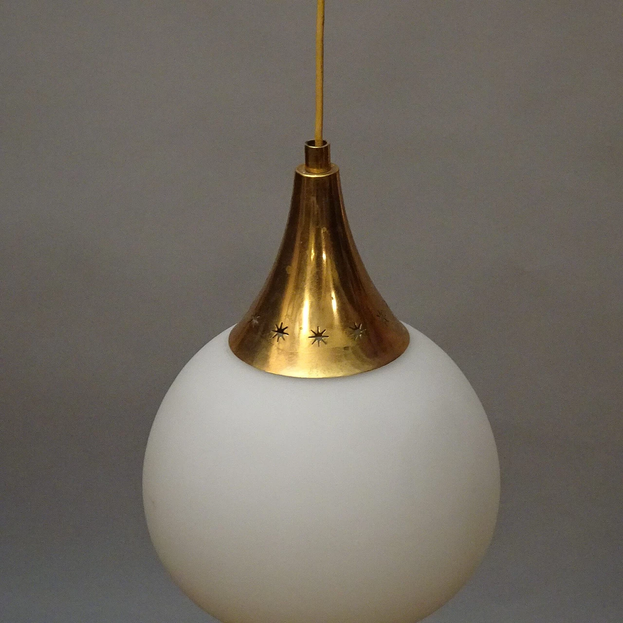 Two-light chandelier with opaline glass diffusers for Stilnovo, 1950s 8