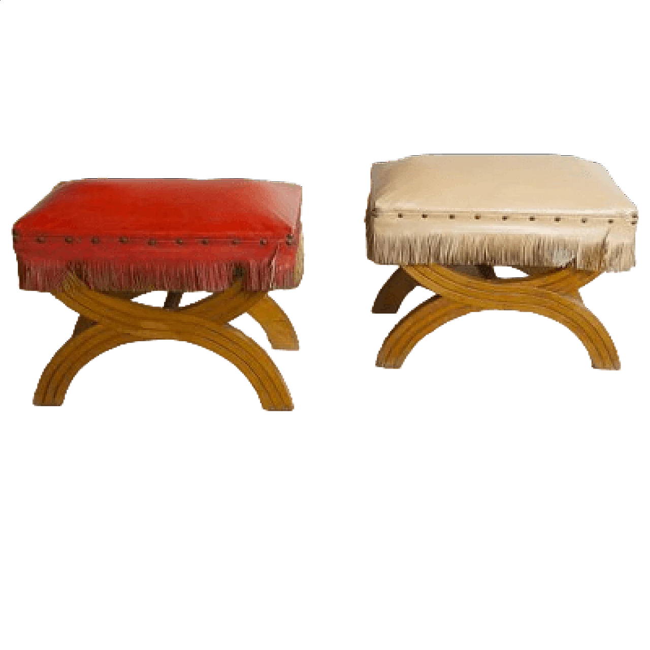 Pair of wooden and fabric stools in the style of Gio Ponti, 1940s 9