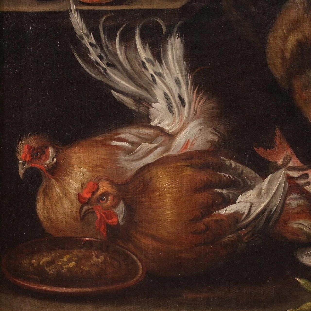 Natura morta con animali, fiori e frutta, dipinto a olio su tela, '600 7