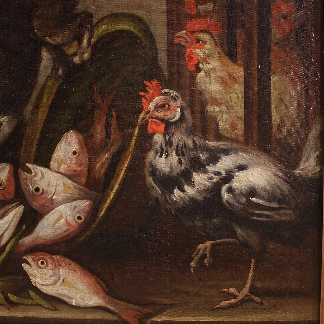 Natura morta con animali, fiori e frutta, dipinto a olio su tela, '600 8