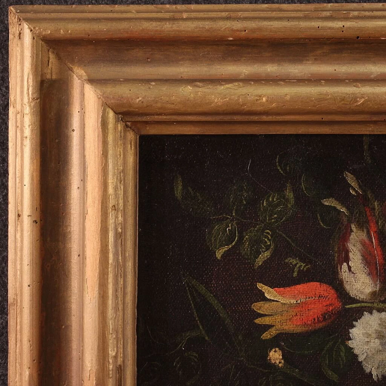 Natura morta con animali, fiori e frutta, dipinto a olio su tela, '600 11
