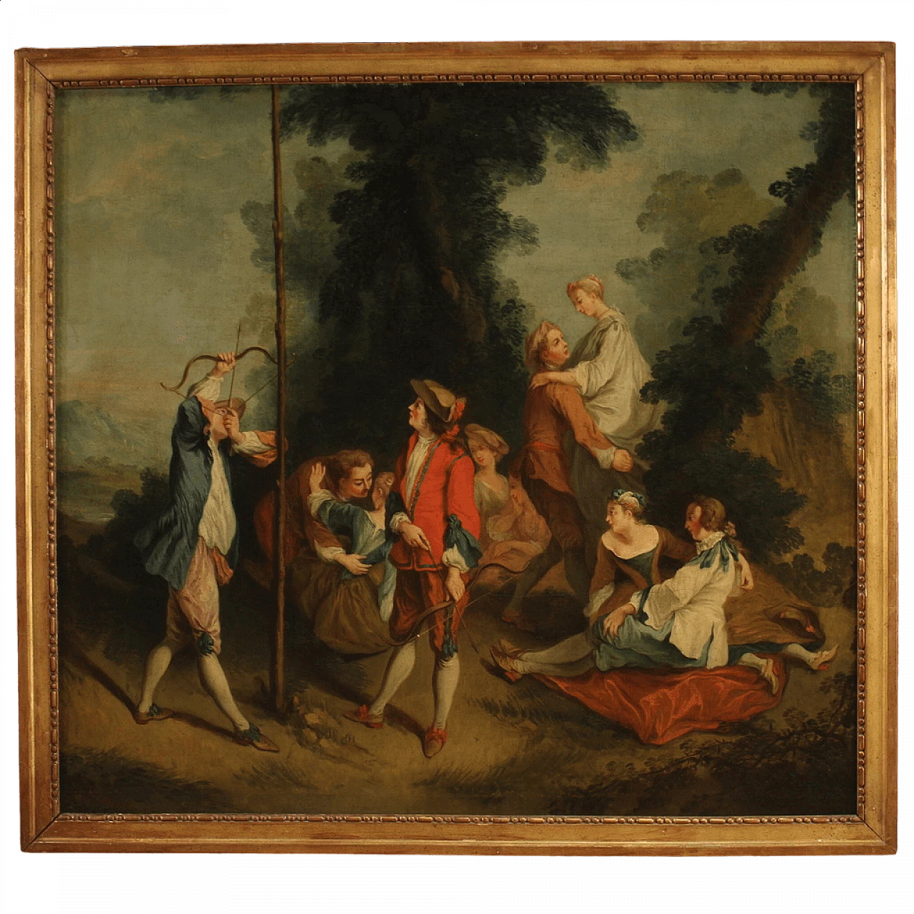 Painting depicting gallant feast in the woods, oil on canvas, 18th century 16