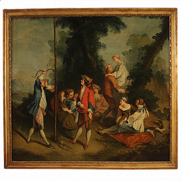 Painting depicting gallant feast in the woods, oil on canvas, 18th century