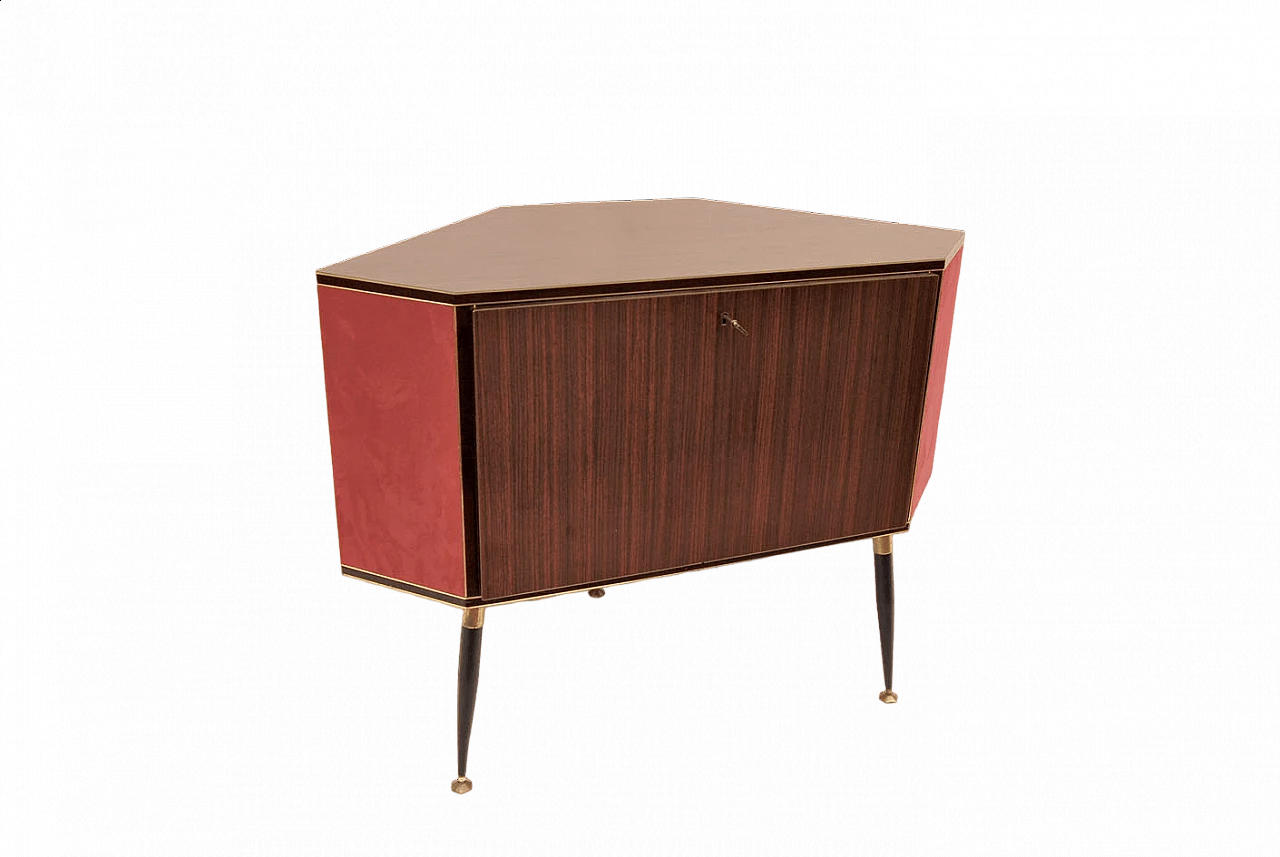 Wood and laminate corner bar cabinet, 1950s 7