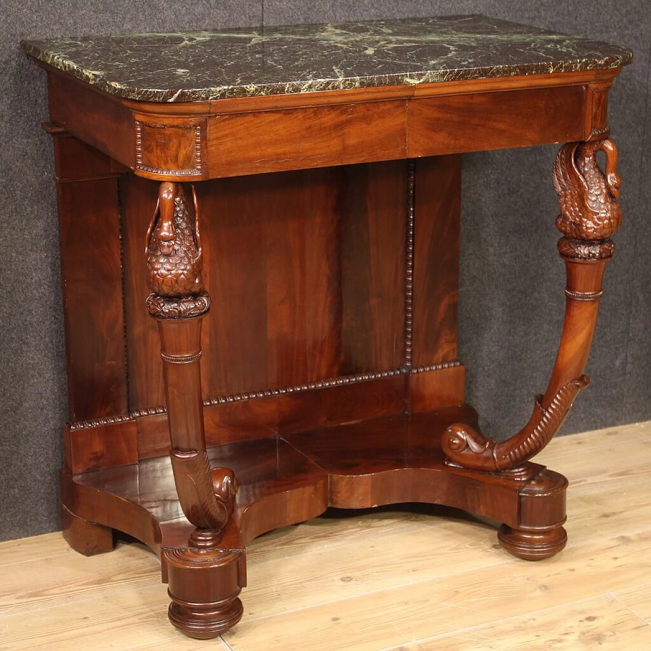 Charles X console table in mahogany with marble top, first half of the 19th century 1