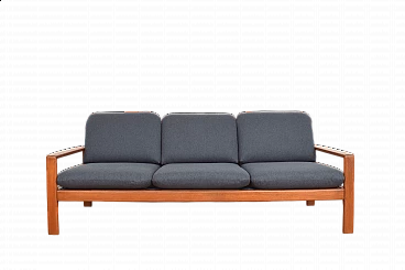 Three-seater solid teak and fabric sofa, 1970s