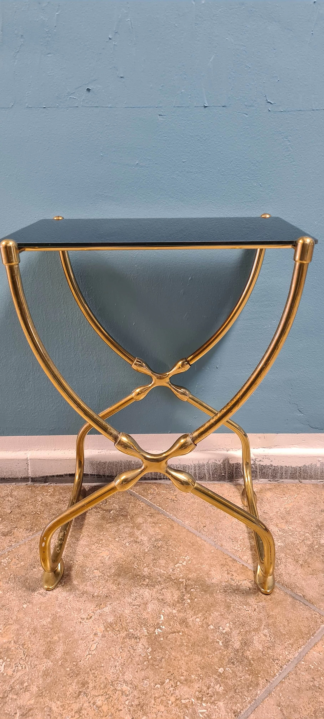 Brass coffee table with black glass top, 1980s 2