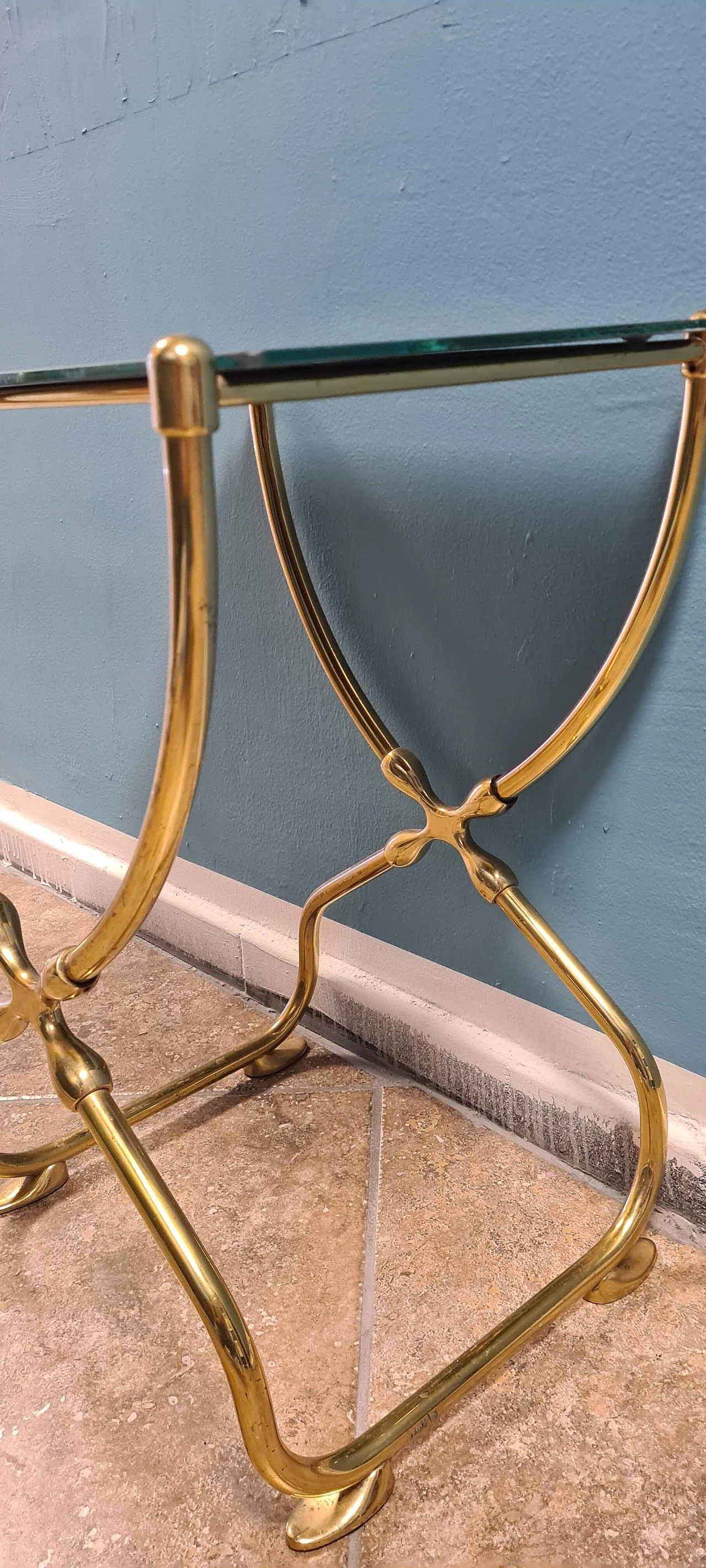 Brass coffee table with black glass top, 1980s 3