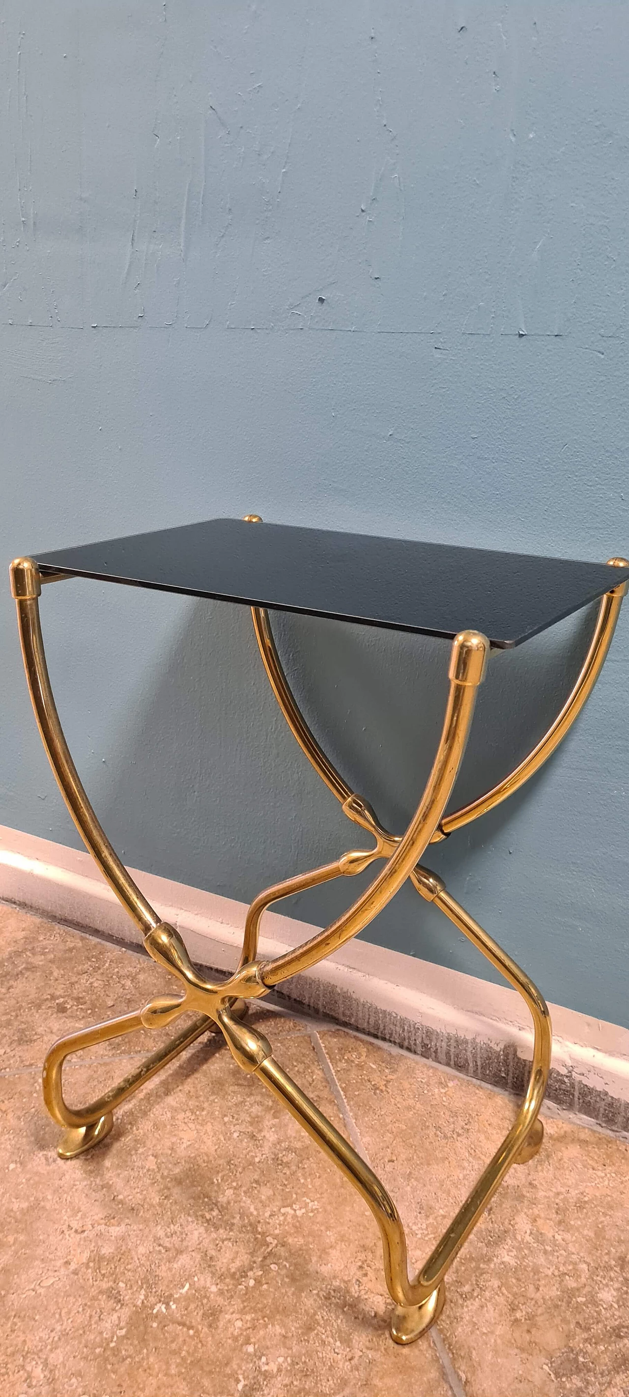 Brass coffee table with black glass top, 1980s 5