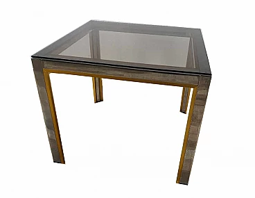 Tavolino quadrato in acciaio e vetro fumé di Renato Zevi, anni '70