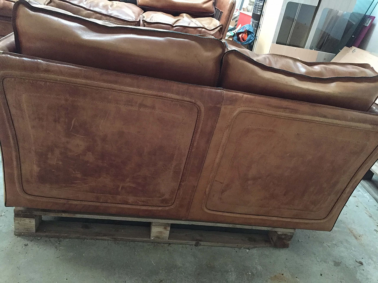 Divano a due posti in cuoio, anni '60 5