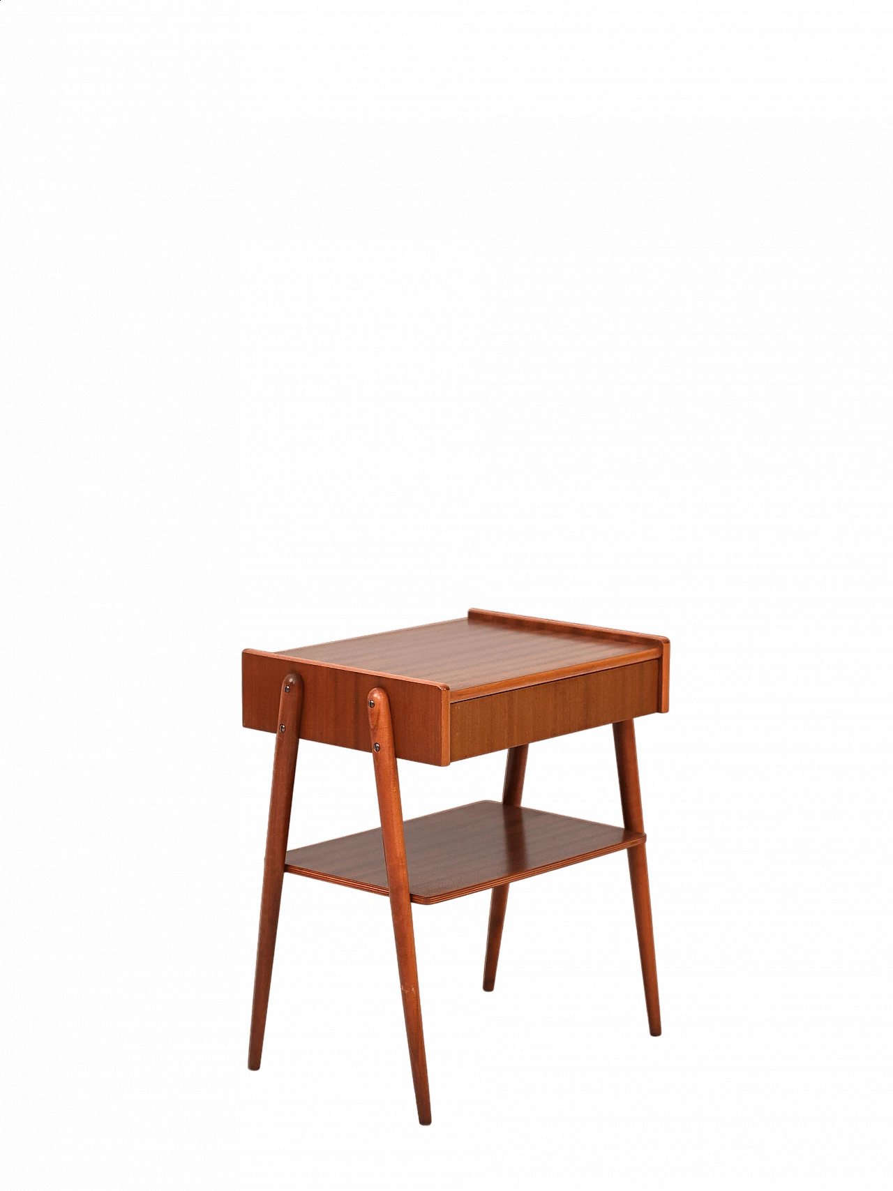 Teak bedside table with double shelf, 1950s 11