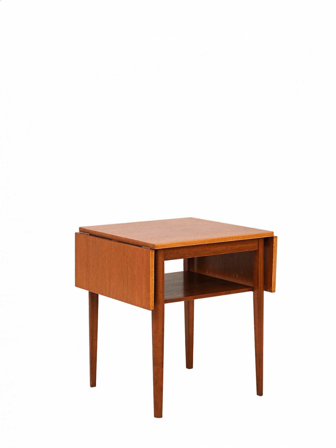 Extendable wood side table with double shelf, 1960s 10