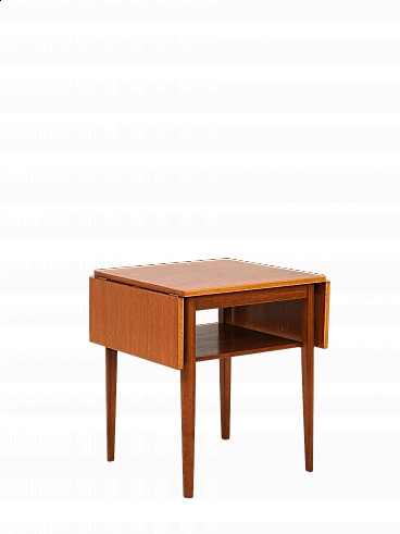 Extendable wood side table with double shelf, 1960s
