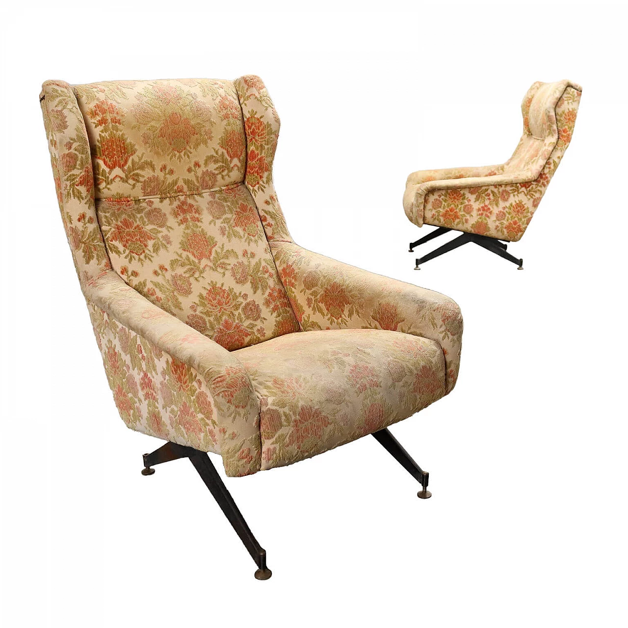 Coppia di poltrone con rivestimento in tessuto, anni '60 1