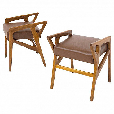 Pair of leather and wood stools by Gio Ponti, 1950s