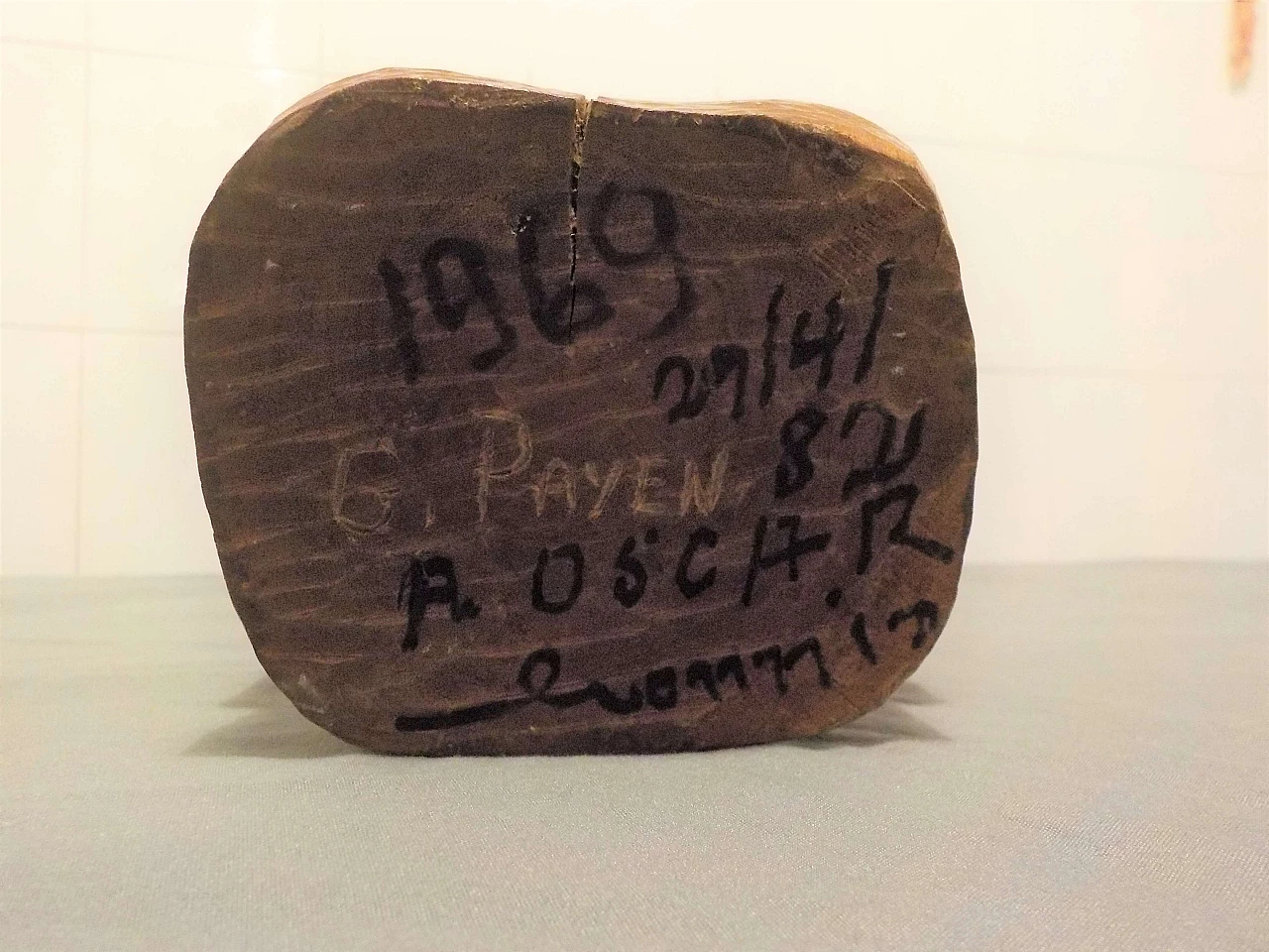 Hand-carved wooden bust sculpture of a woman, 1982 5