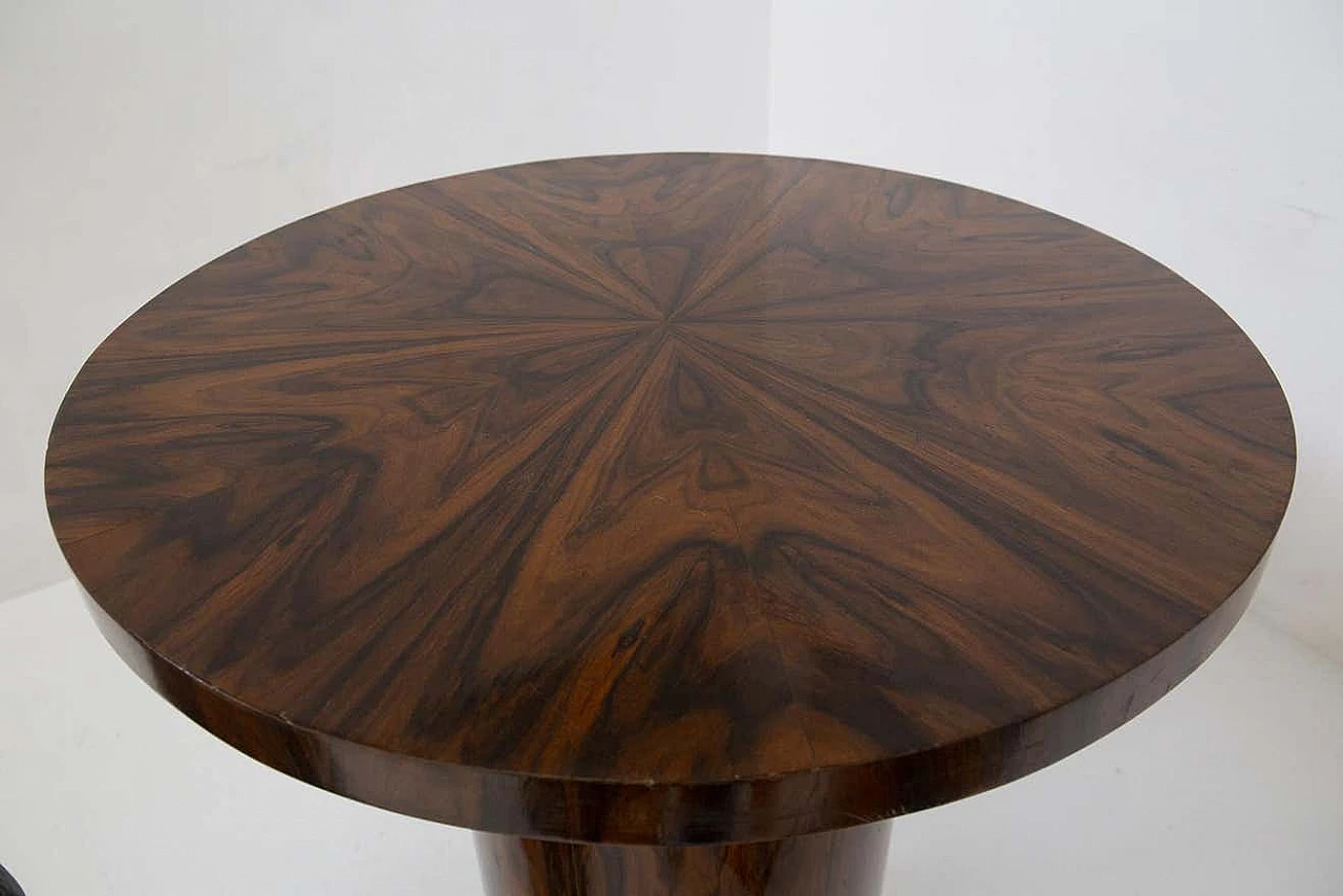 Tavolo rotondo e coppia di sgabelli in legno attribuiti a Osvaldo Borsani, anni '50 3