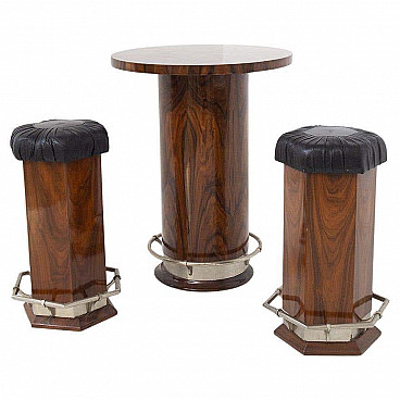 Round table and pair of wooden stools attributed to Osvaldo Borsani, 1950s