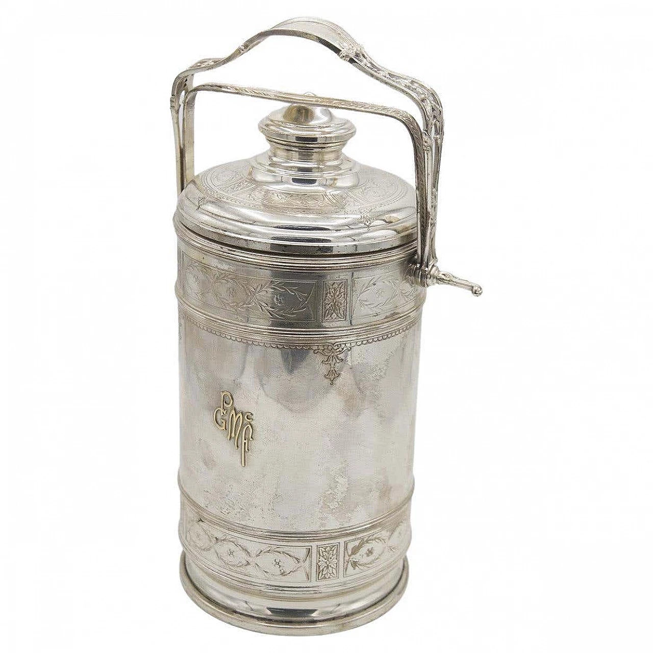 Sterling silver thermos flask with decorations for Cartier, early 20th century 9