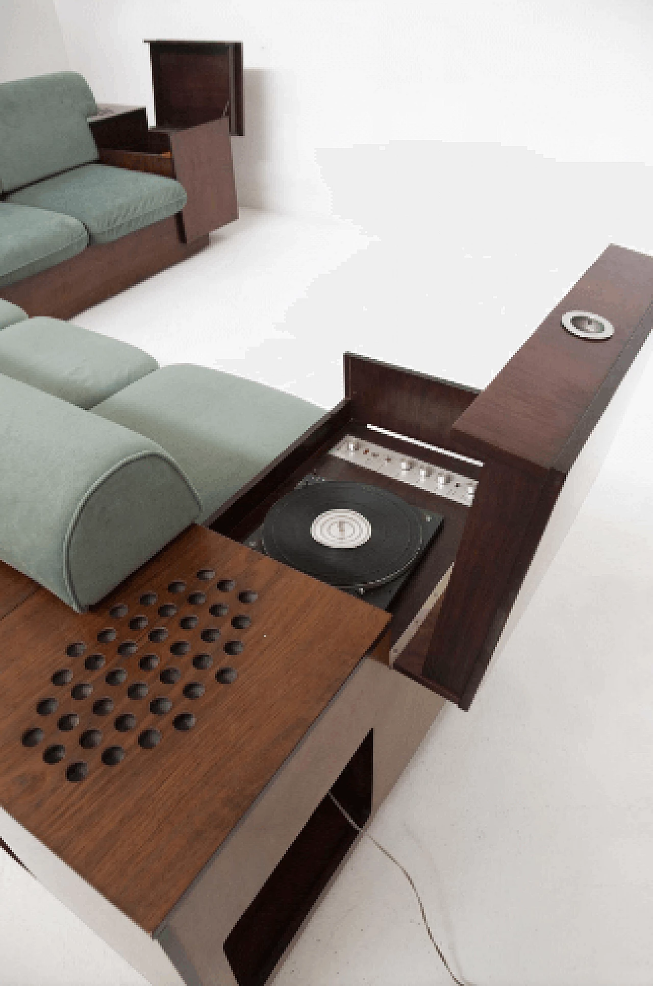 Sofa with speakers, record player and bar compartment by Bernini, 1970s 7