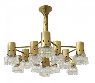 Brass and glass chandelier by Gaetano Sciolari, 1950s