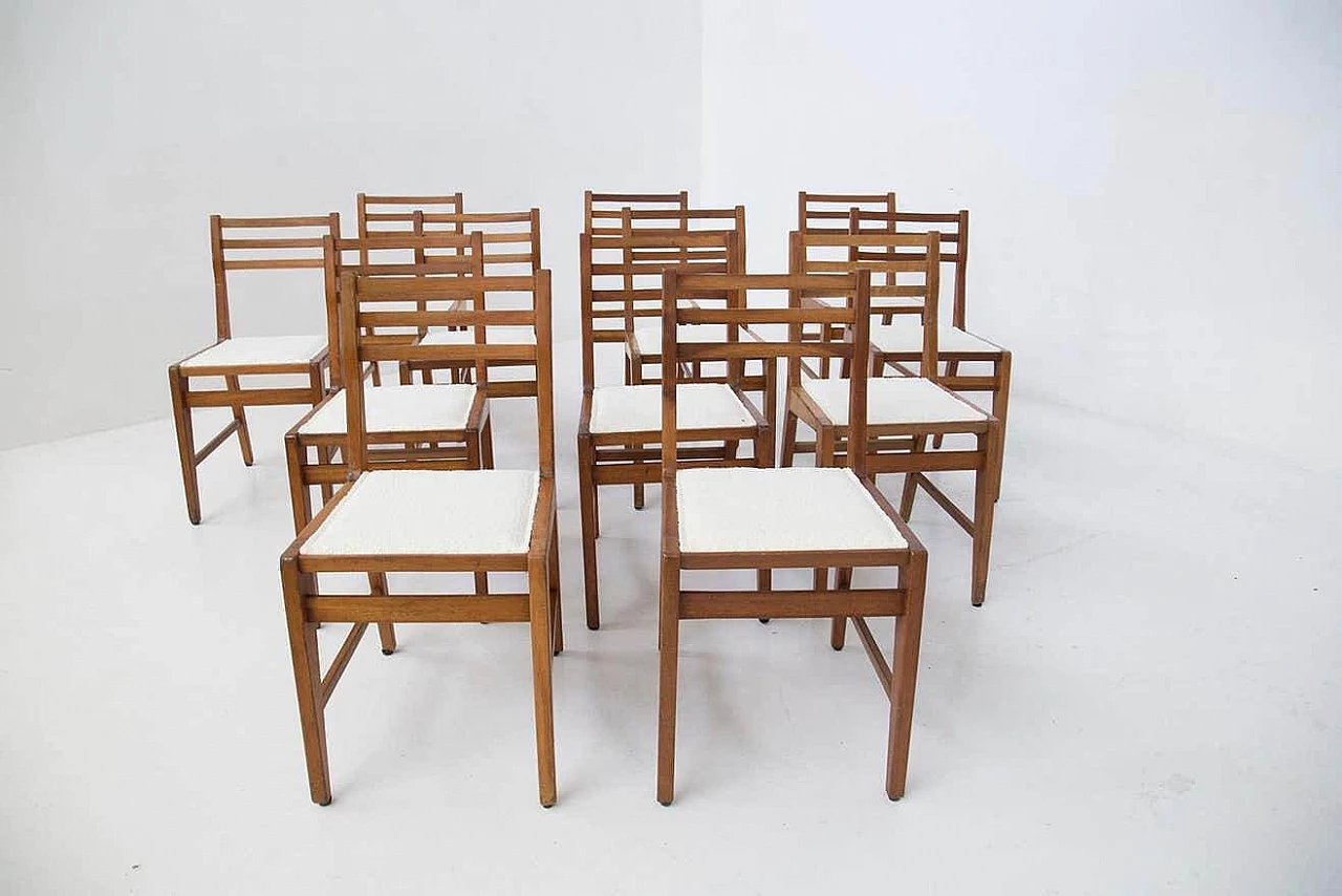 12 Wooden chairs with bouclé seat by Studio B.B.P.R, 1950s 2