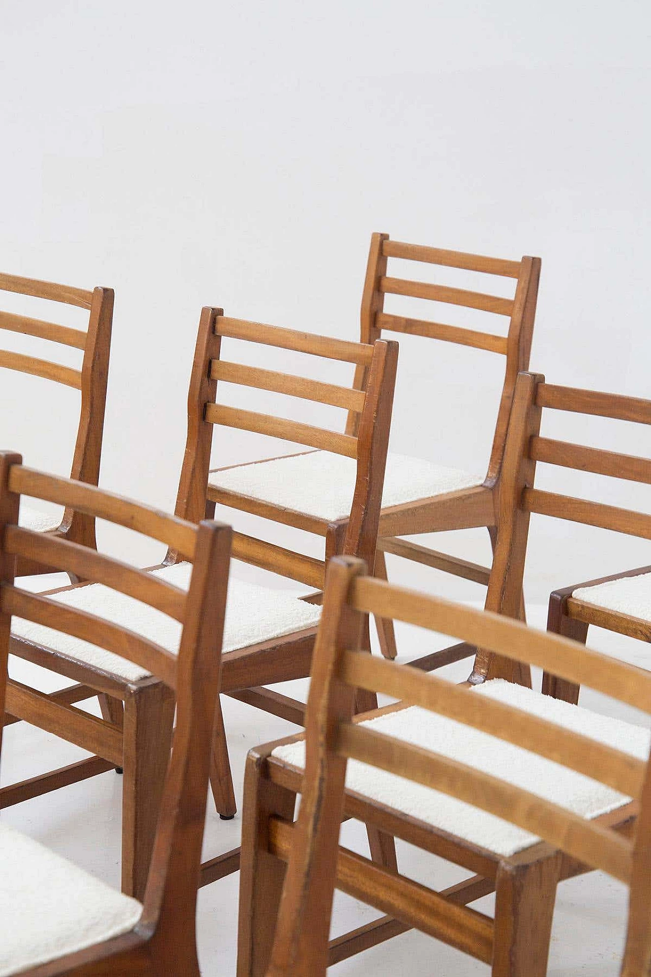 12 Wooden chairs with bouclé seat by Studio B.B.P.R, 1950s 4
