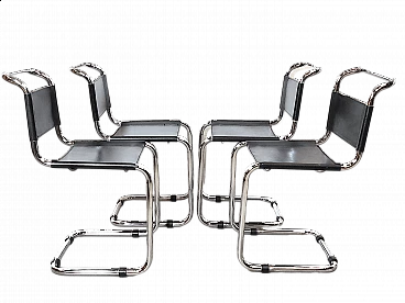 4 Space Age chairs with chromed metal tubular frame, 1970s