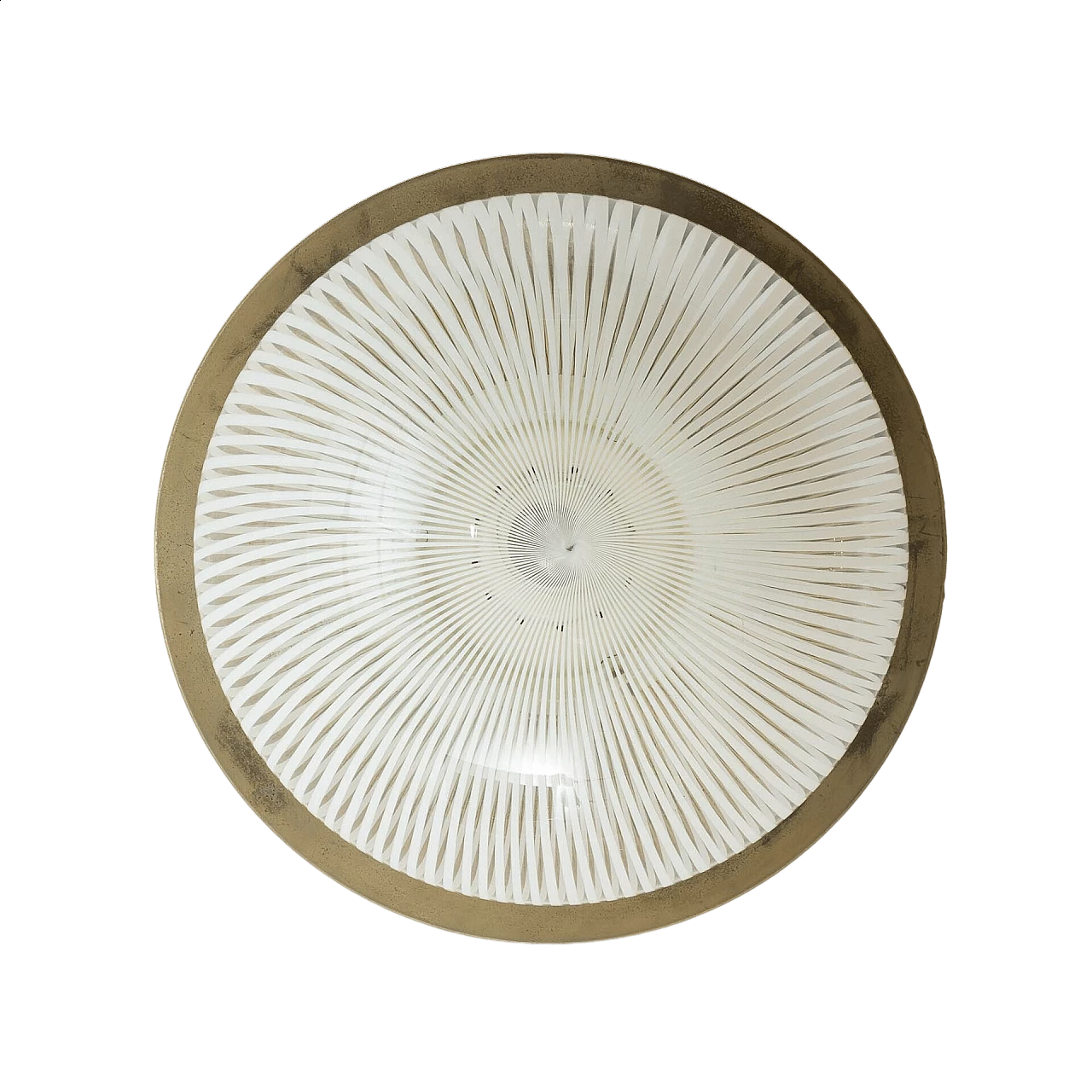 Lampada da soffitto con paralume a volute in vetro di Murano e base in ottone, anni '60 12