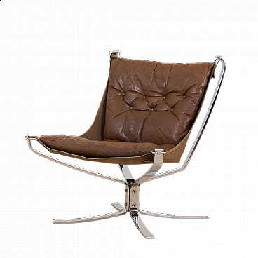 Falcon lounge chair in leather and chrome-plated steel by Siegfried Ressel for Vatne Møbler, 1970s