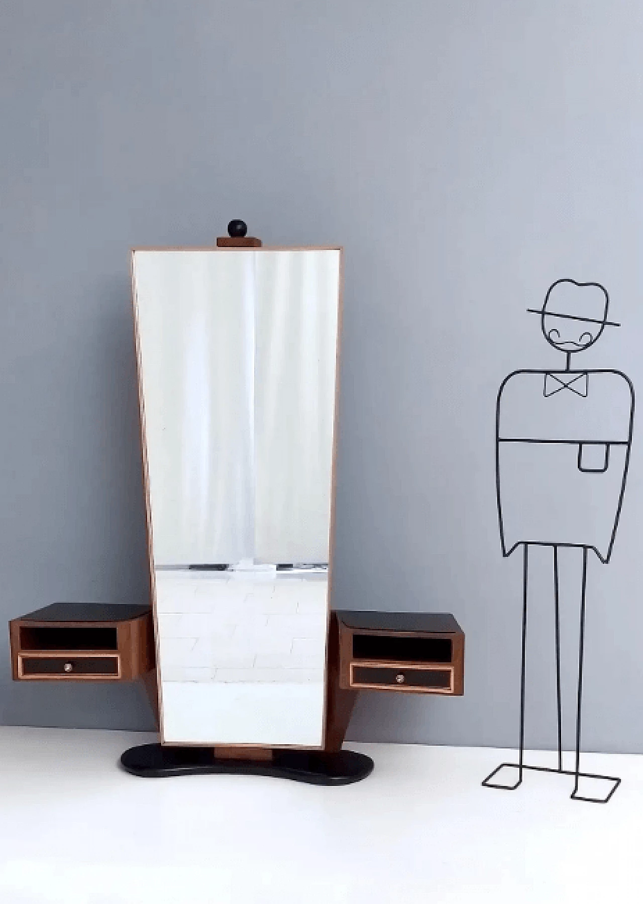 Specchio d'ingresso in legno con piani in vetro, anni '50 2