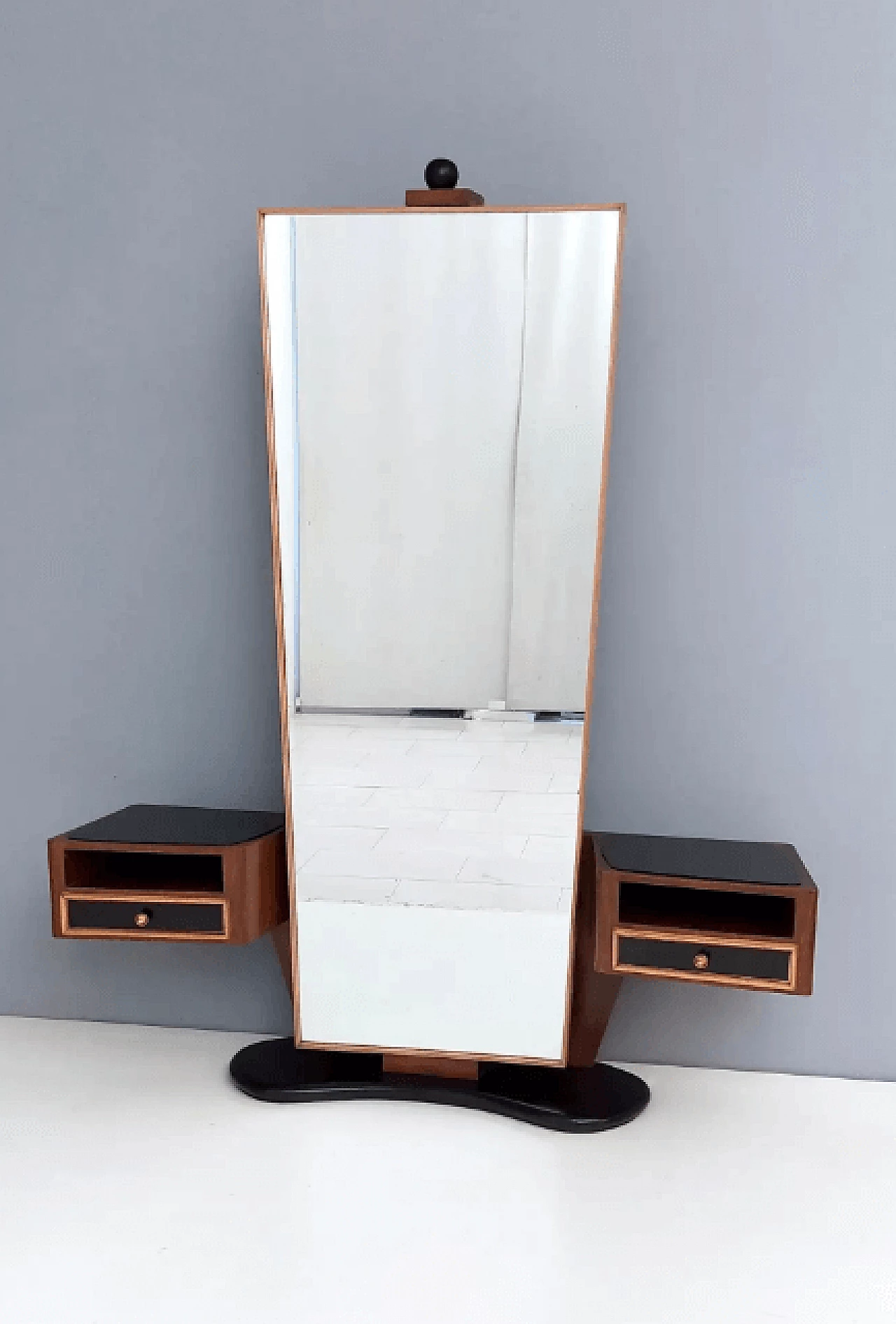 Specchio d'ingresso in legno con piani in vetro, anni '50 3