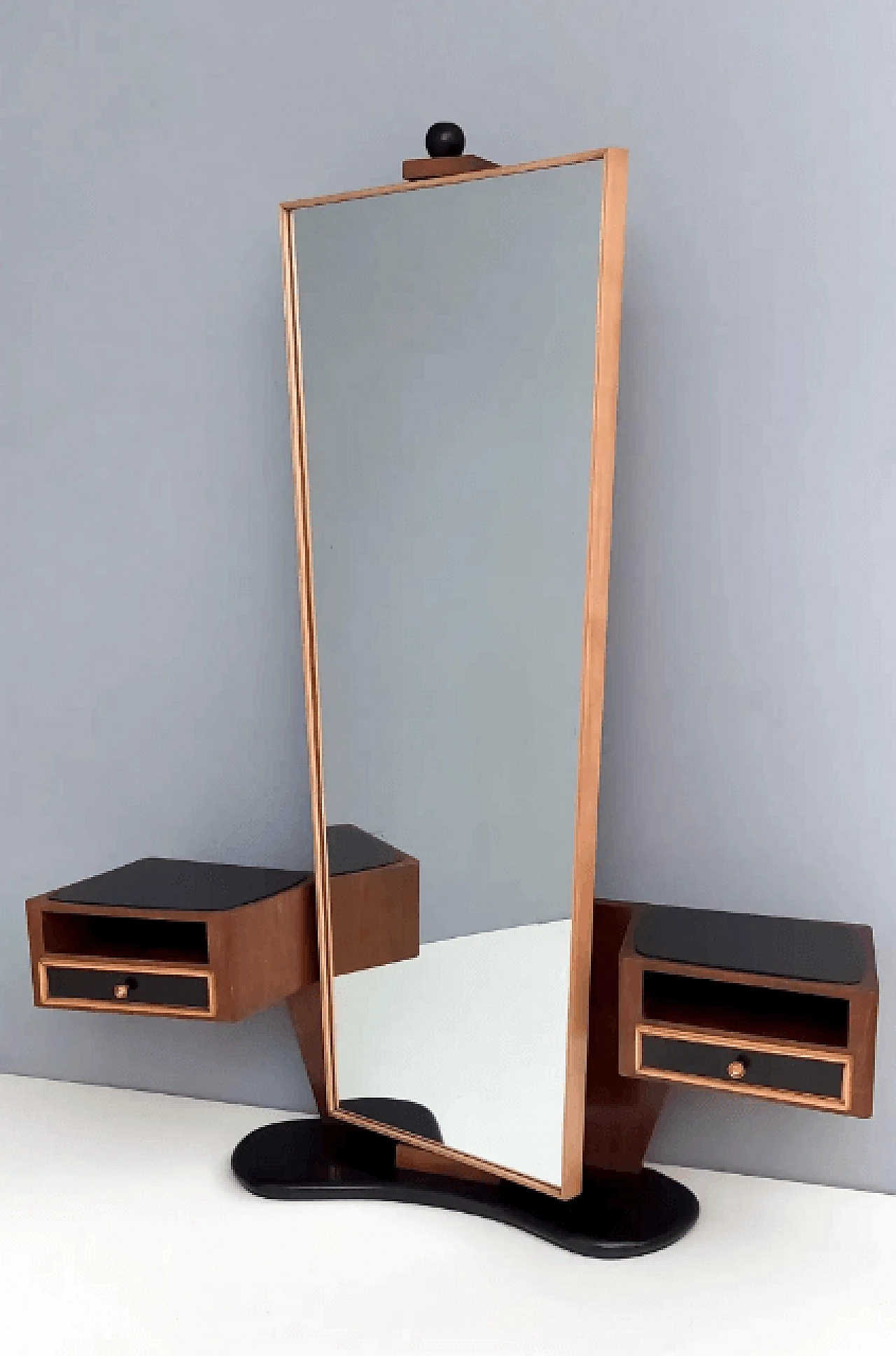 Specchio d'ingresso in legno con piani in vetro, anni '50 4