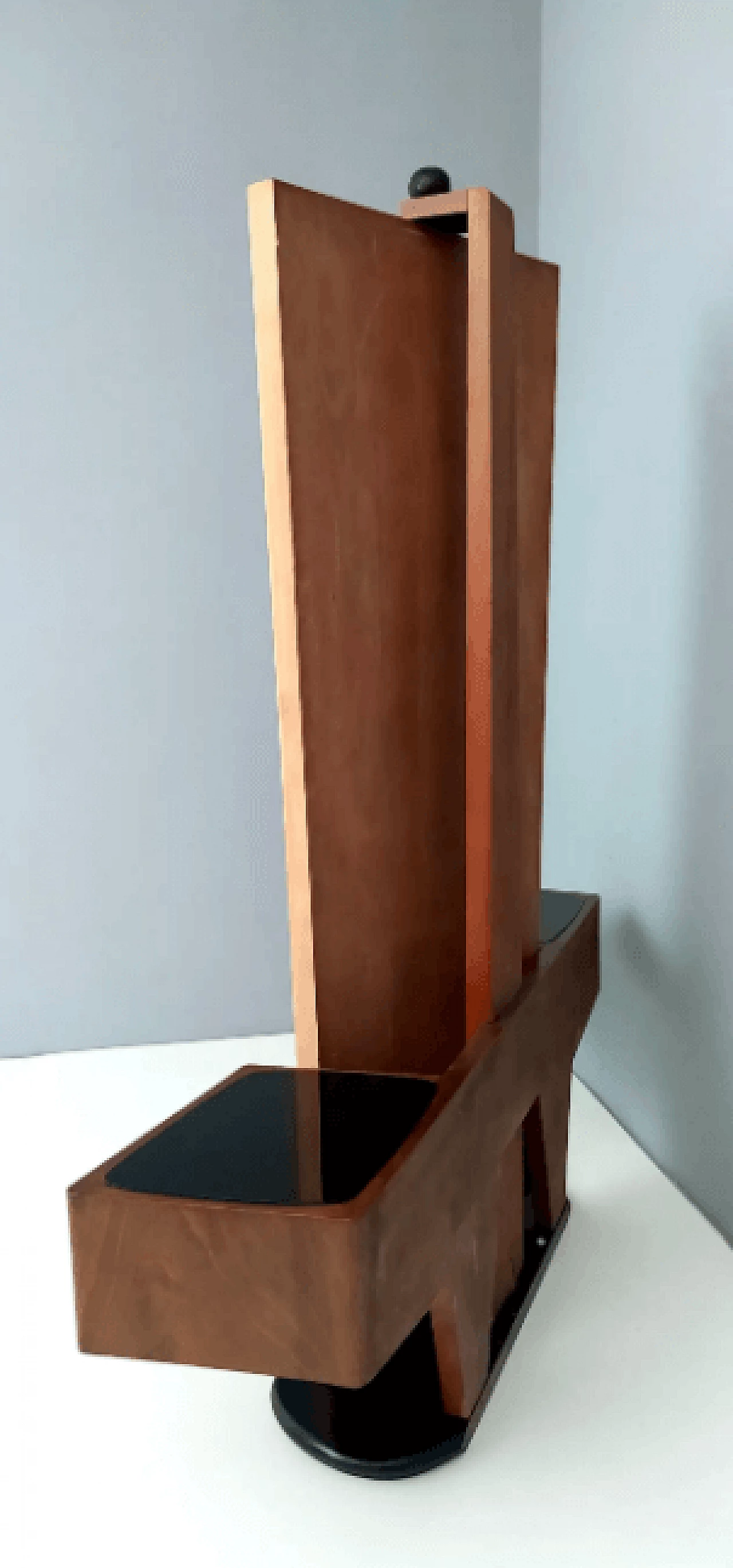 Specchio d'ingresso in legno con piani in vetro, anni '50 5