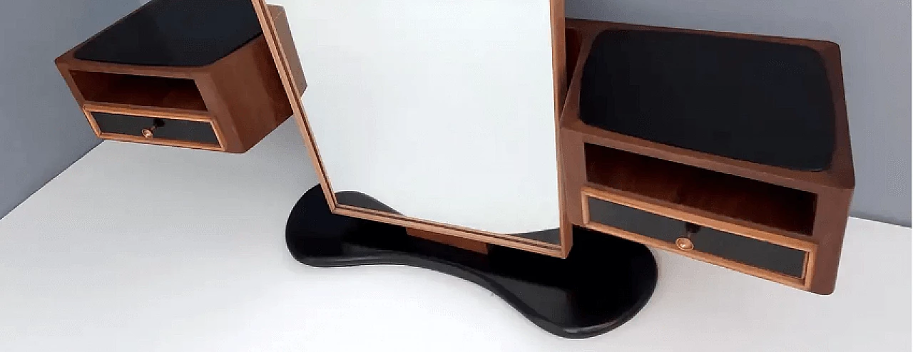 Specchio d'ingresso in legno con piani in vetro, anni '50 6