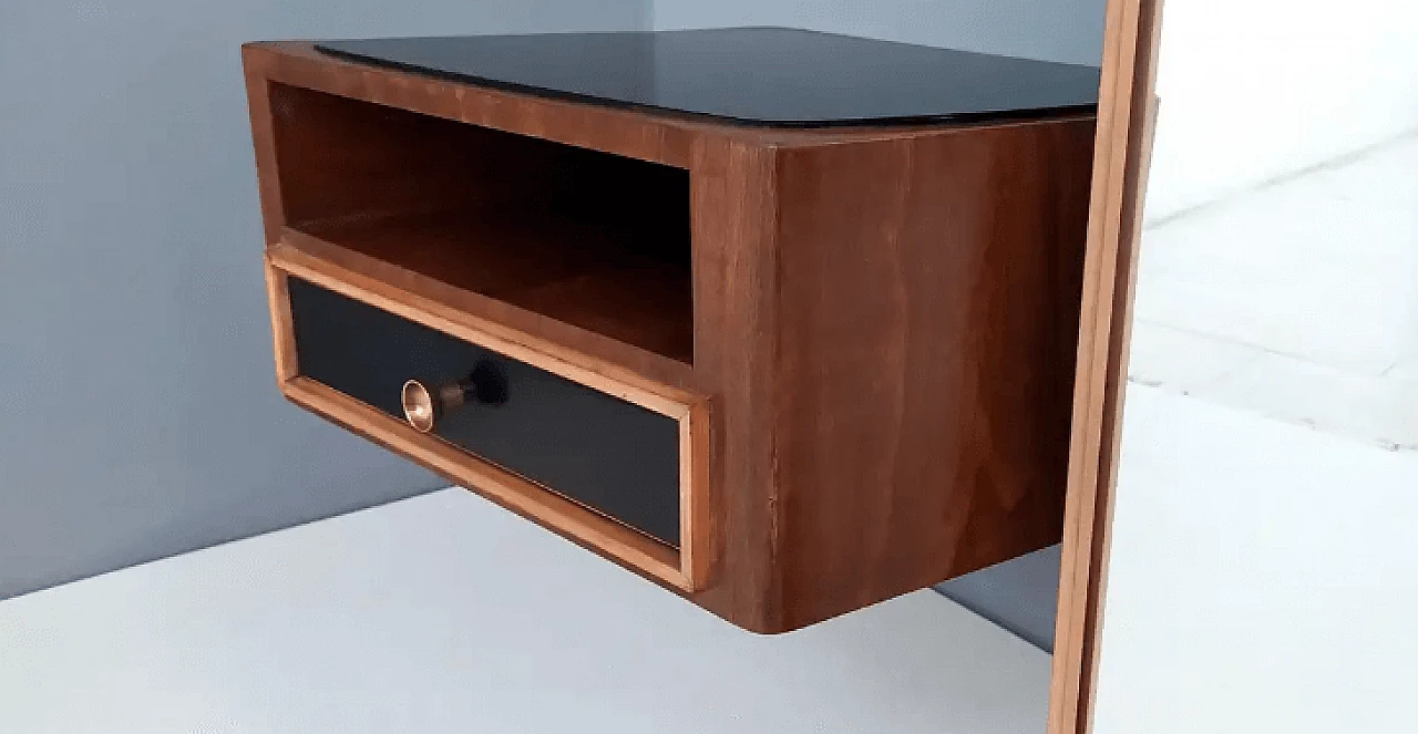 Specchio d'ingresso in legno con piani in vetro, anni '50 8