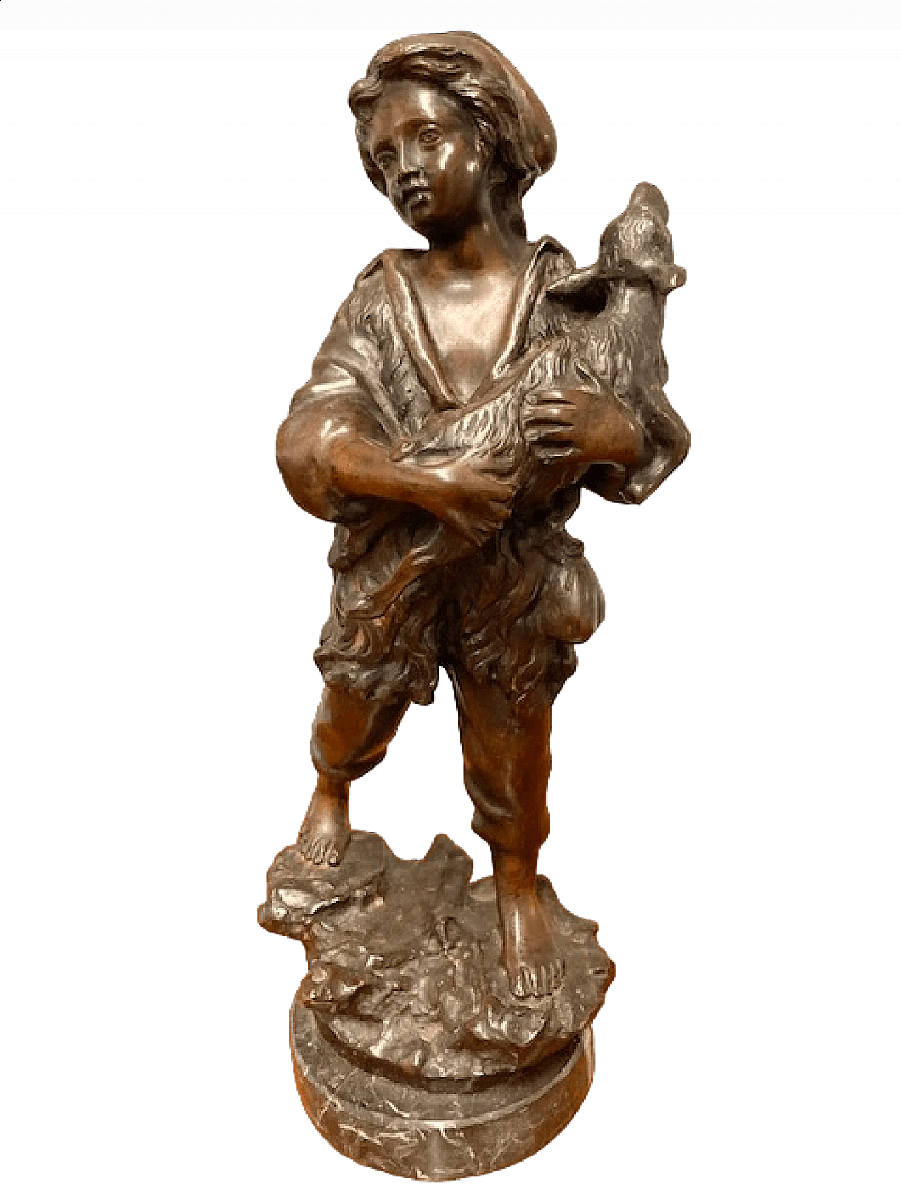 Antonio Cinque, sculpture of a shepherdess, bronze with marble base, late 19th century 17