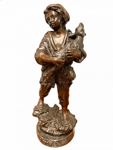 Antonio Cinque, sculpture of a shepherdess, bronze with marble base, late 19th century