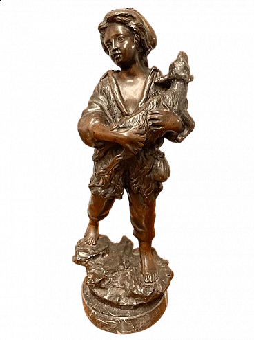 Antonio Cinque, scultura di pastorella, bronzo con base in marmo, fine '800