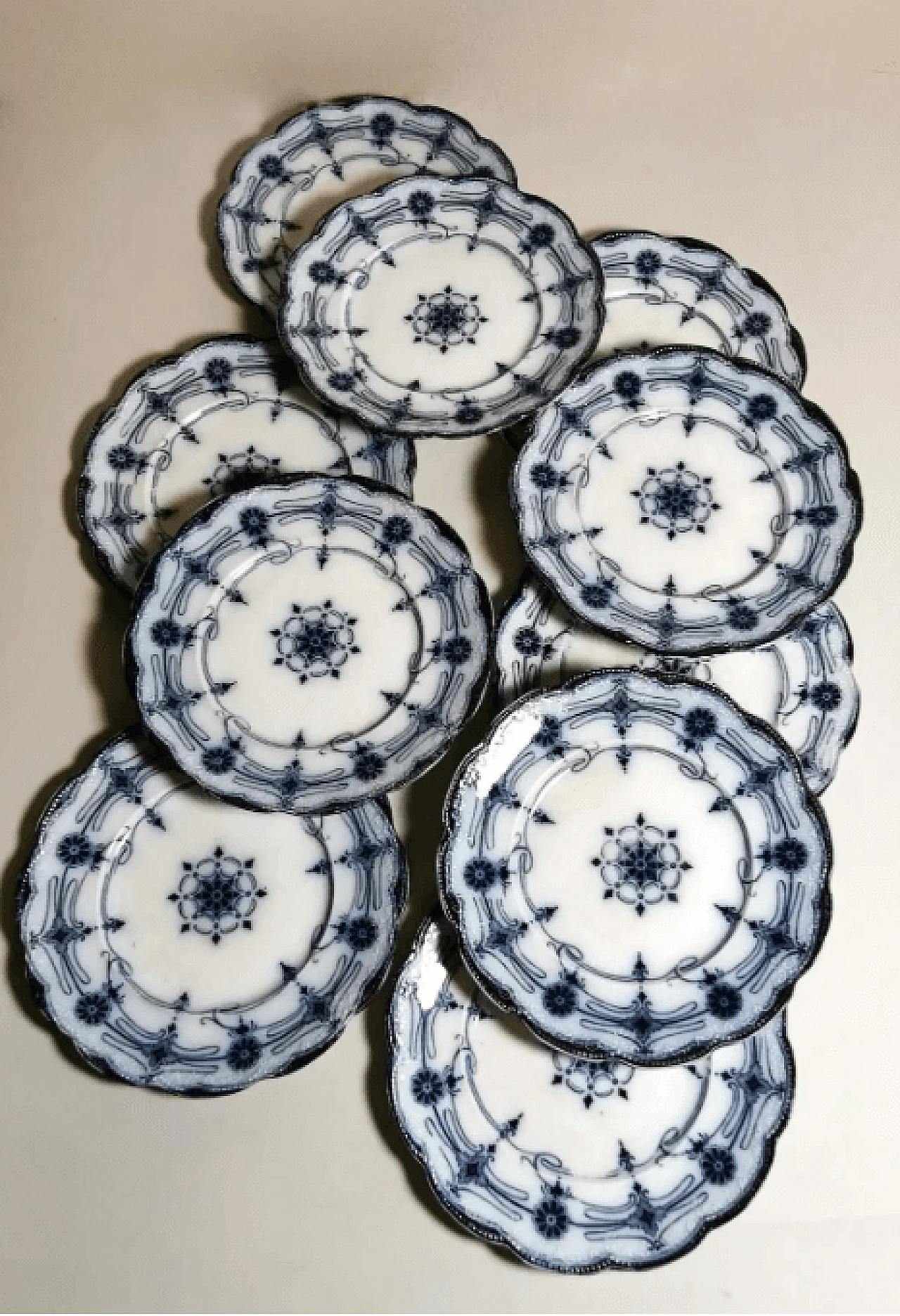 10 Piatti da dessert Burleigh con decorazione transferware blu, primo '900 2