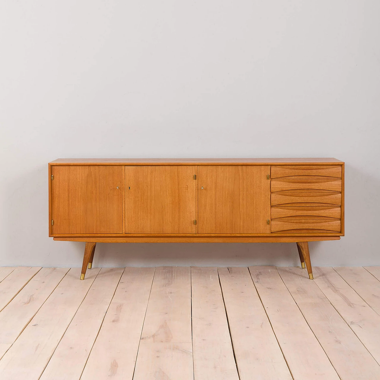 Scandinavian teak sideboard with 5 drawers by Sven Andersen, 1960s 2