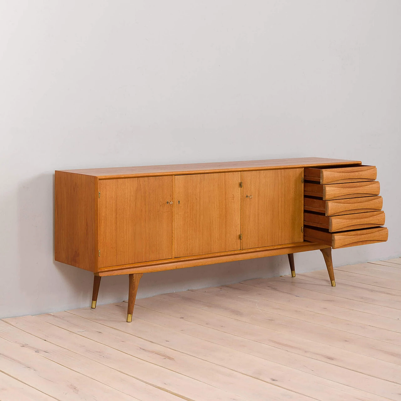 Scandinavian teak sideboard with 5 drawers by Sven Andersen, 1960s 5