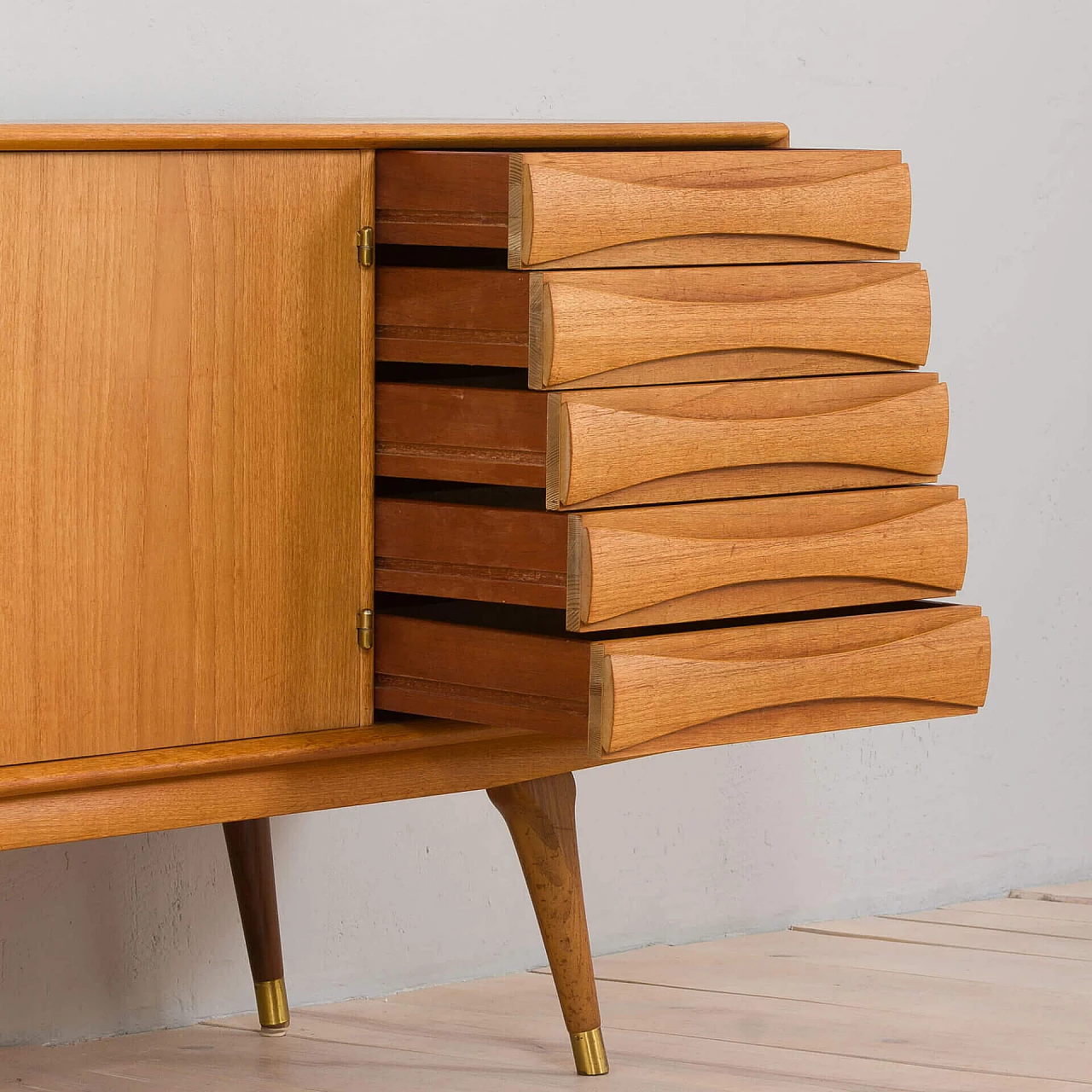 Scandinavian teak sideboard with 5 drawers by Sven Andersen, 1960s 15