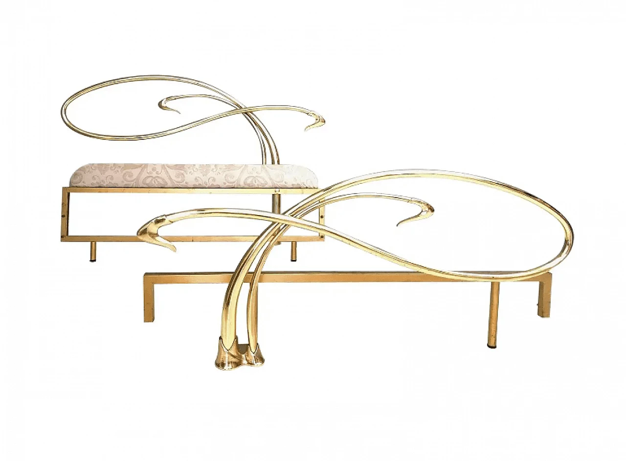 Brass headboard for double bed with swan motif, 1980s 1