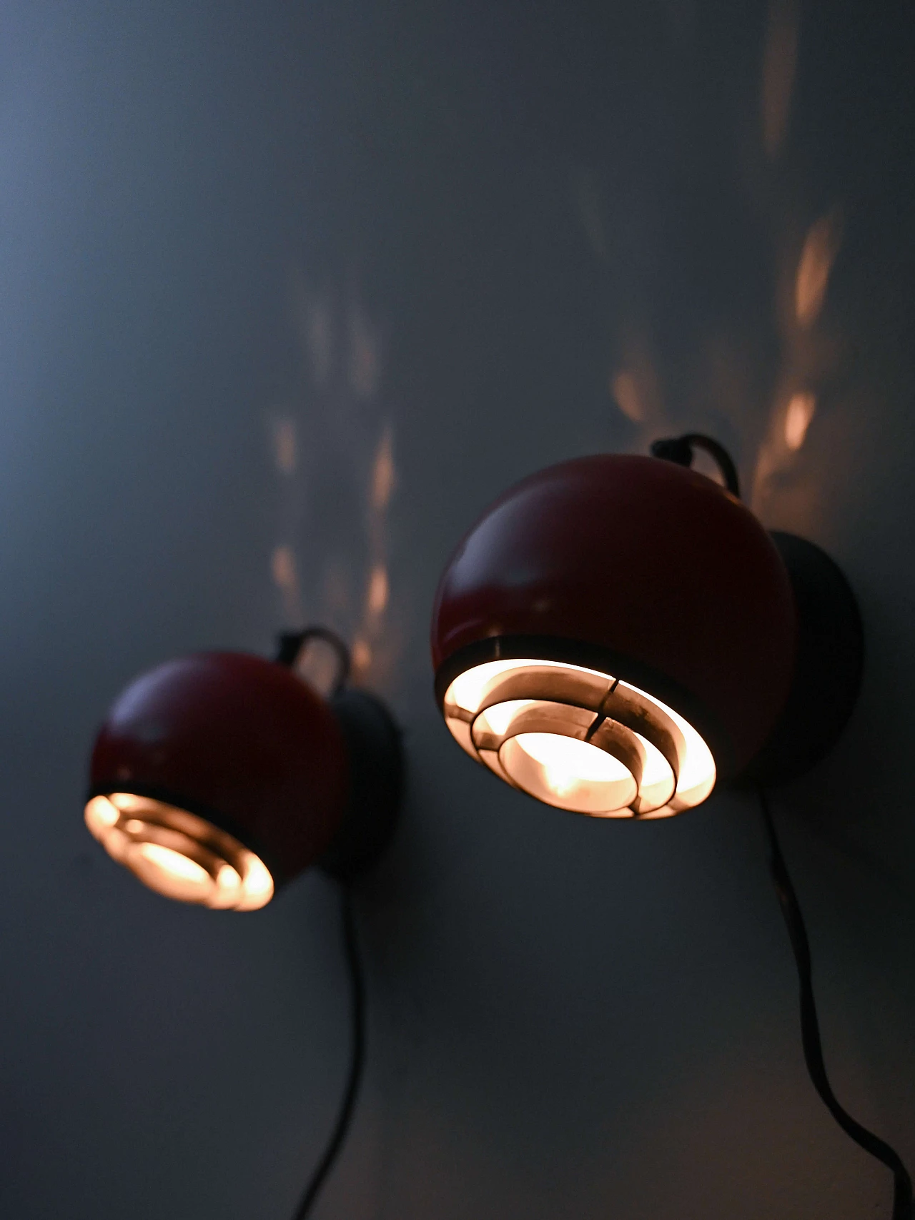 Pair of red metal and plastic wall lights, 1960s 6